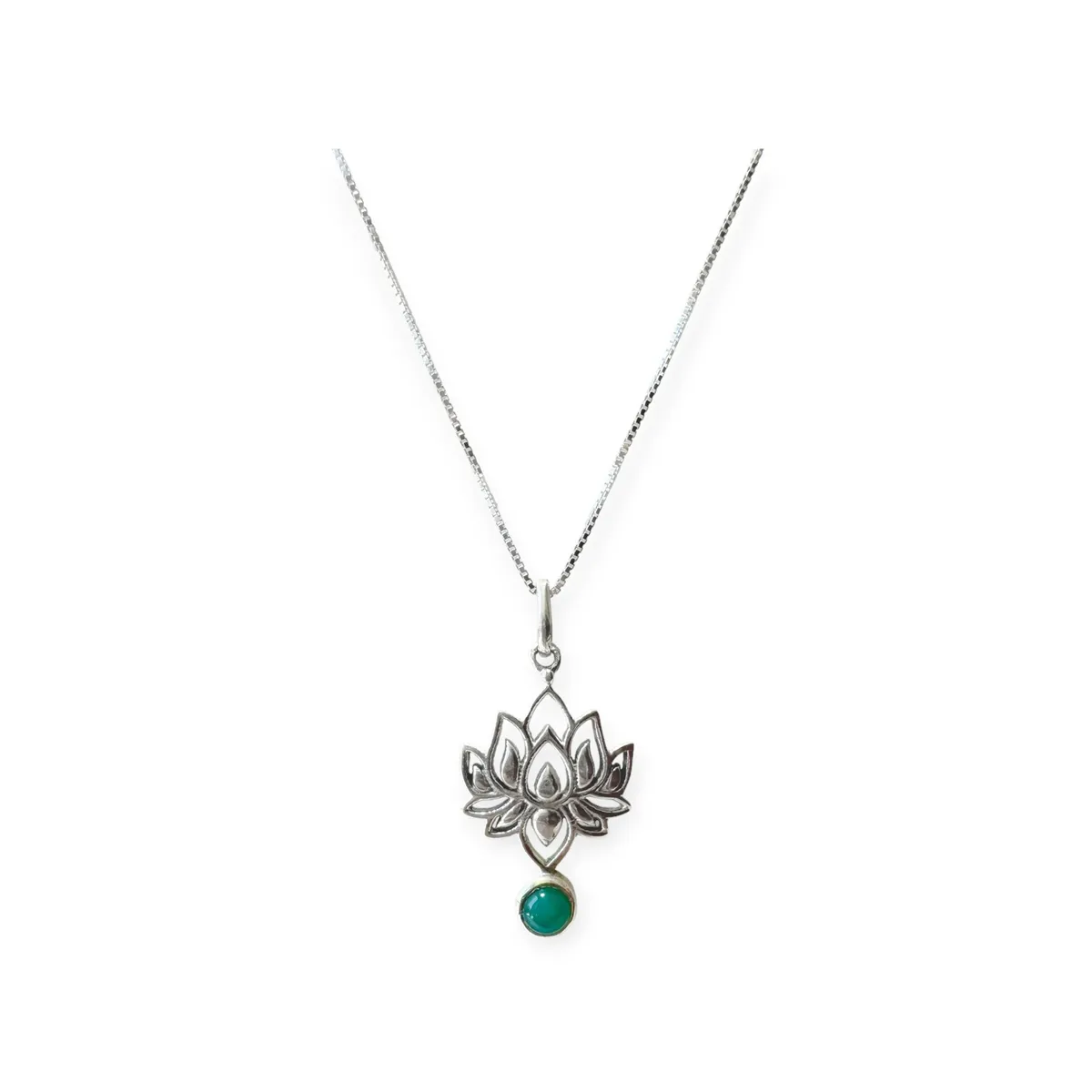 COGGIOLA - Collar Flor De Loto Ónix Verde Plata Fina 925