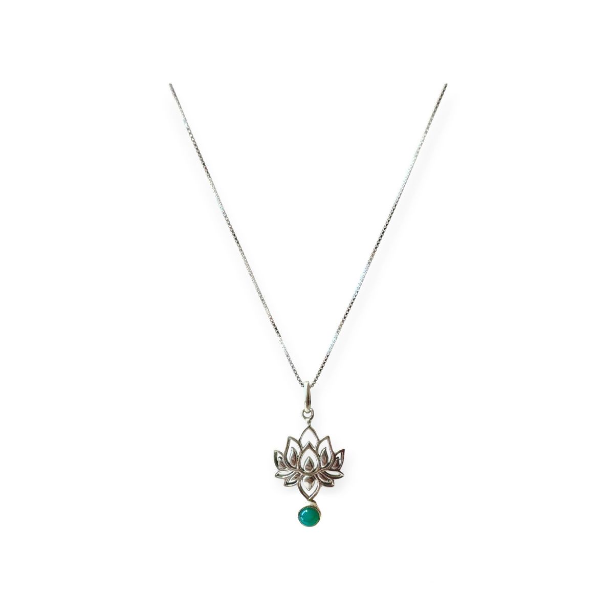 COGGIOLA - Collar Flor De Loto Ónix Verde Plata Fina 925