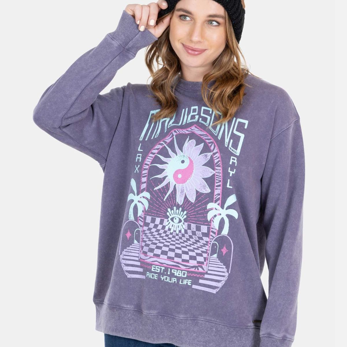 MAUI AND SONS - Poleron Ride Your Life Morado Mujer Maui And Sons