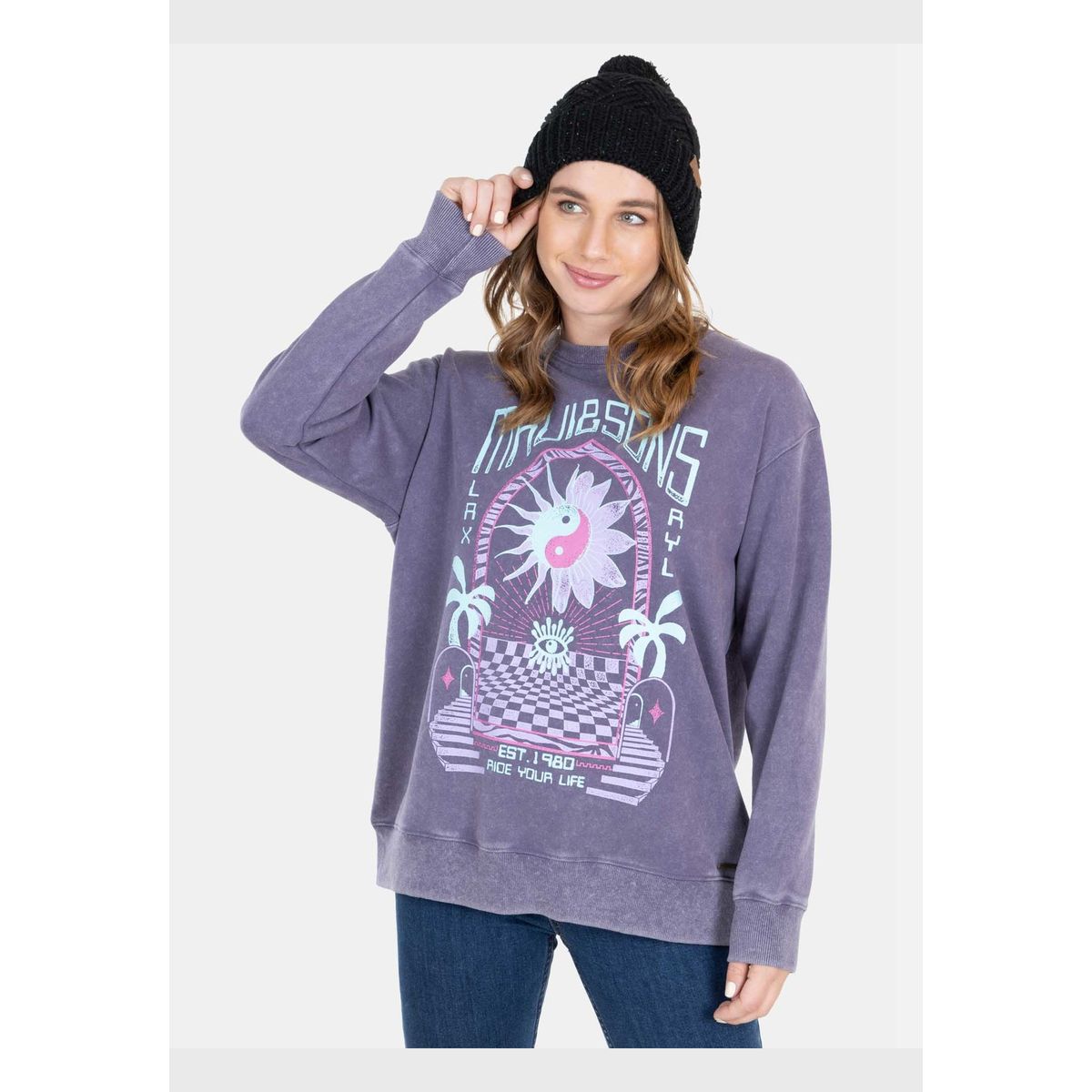 MAUI AND SONS - Poleron Ride Your Life Morado Mujer Maui And Sons