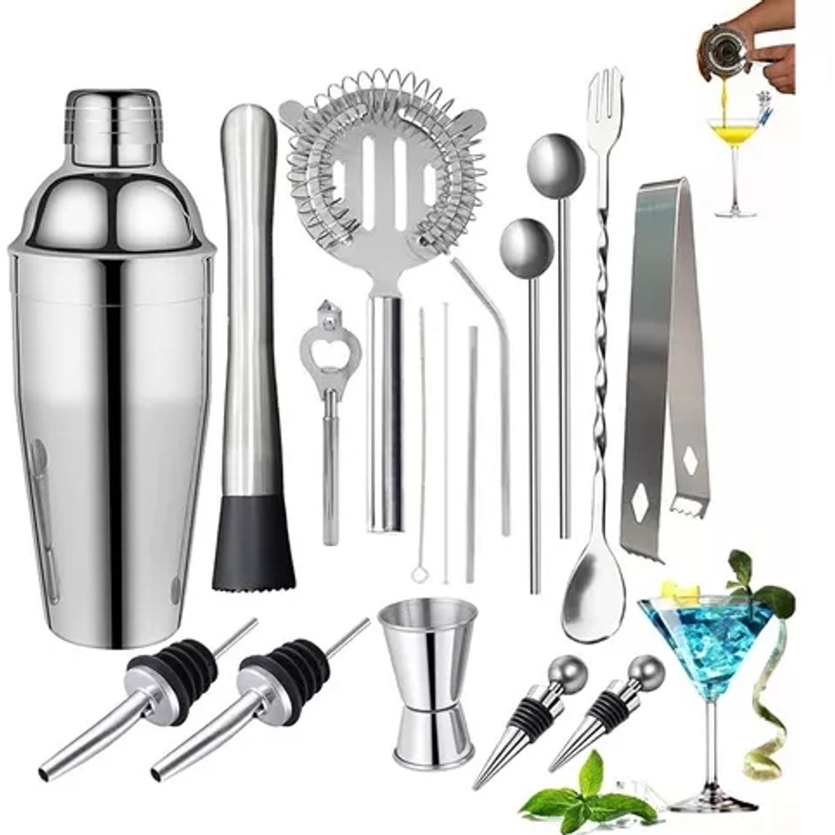 GENERICO - Kit De Utensilios De Coctelería C/coctelera De 750ml, 17 Pzs