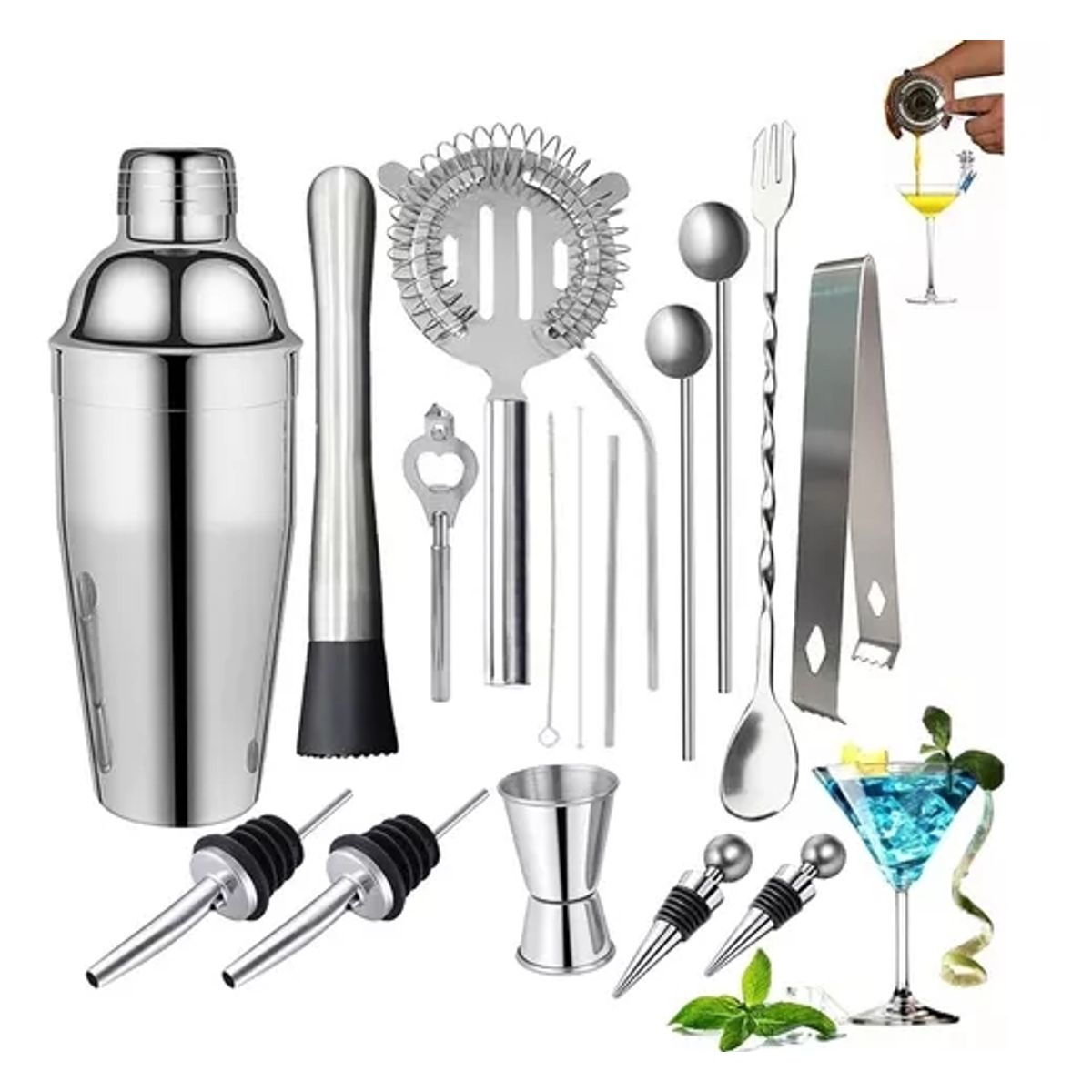 GENERICO - Kit De Utensilios De Coctelería C/coctelera De 750ml, 17 Pzs