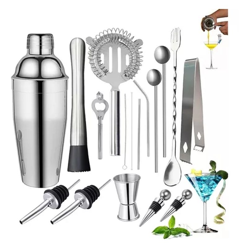 GENERICO - Kit De Utensilios De Coctelería C/coctelera De 750ml, 17 Pzs