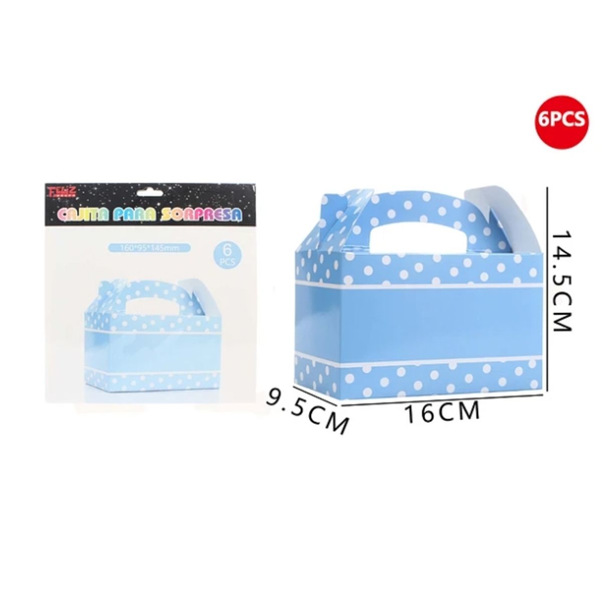 GENERICO - Cajas Para Sorpresas Celeste 6Pcs