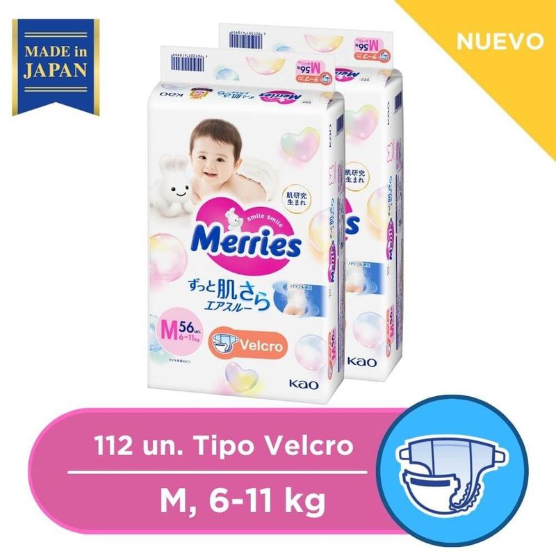 MERRIES - Pañales Merries Velcro Super Jumbo M 56X2 PCS