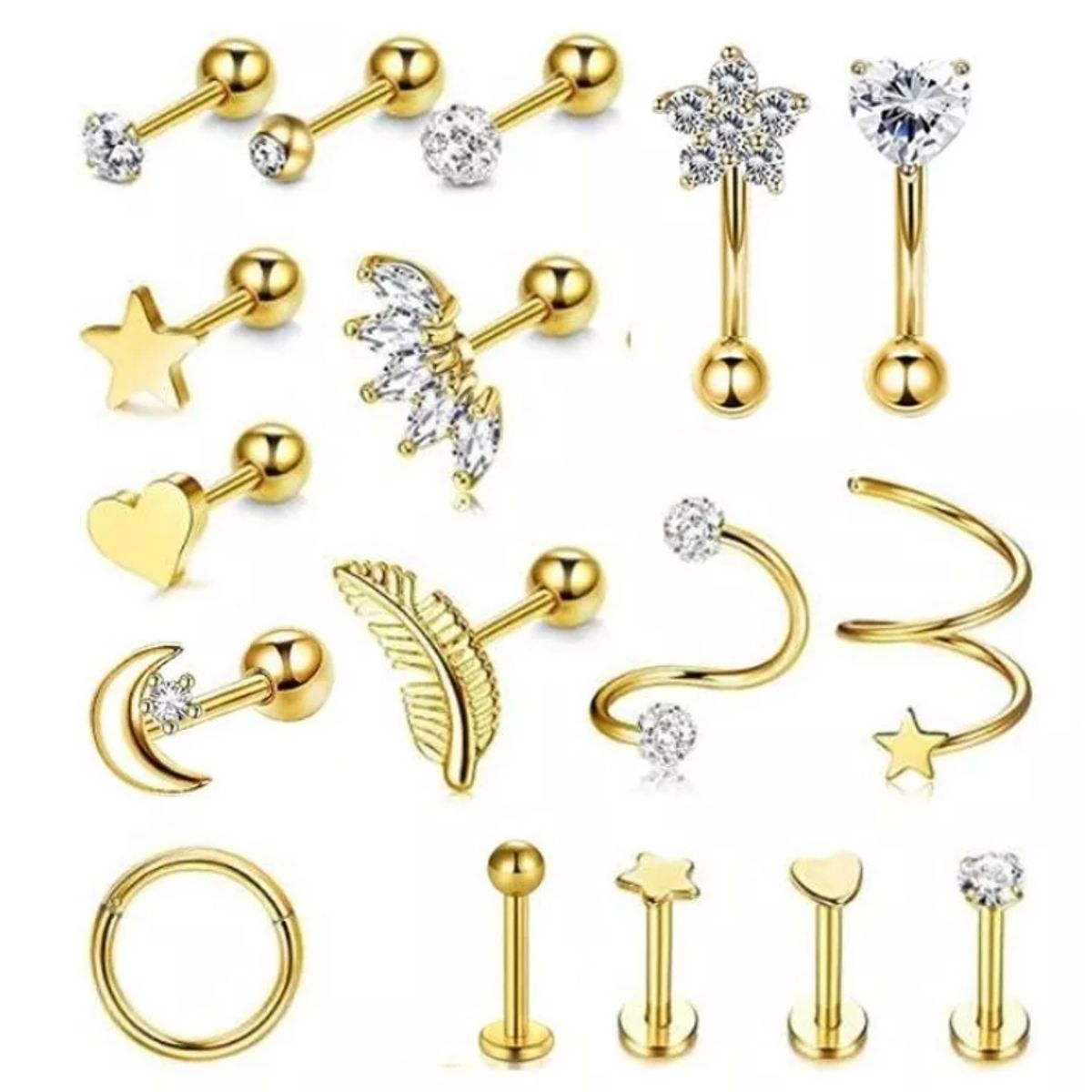 GENERICO - 17pcs Piercing Aretes Oreja Cartílago Amor Acero Inoxidable