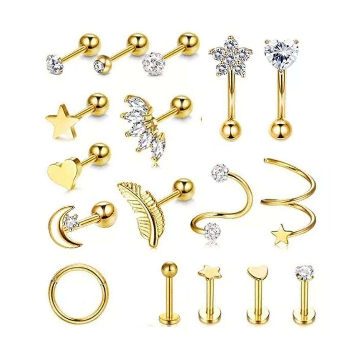 GENERICO - 17pcs Piercing Aretes Oreja Cartílago Amor Acero Inoxidable