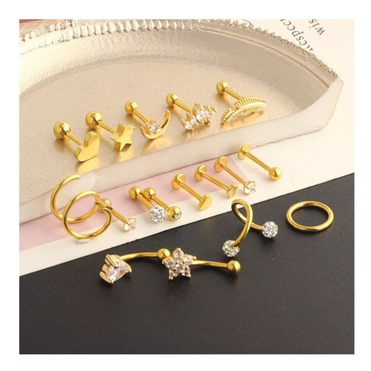 GENERICO - 17pcs Piercing Aretes Oreja Cartílago Amor Acero Inoxidable