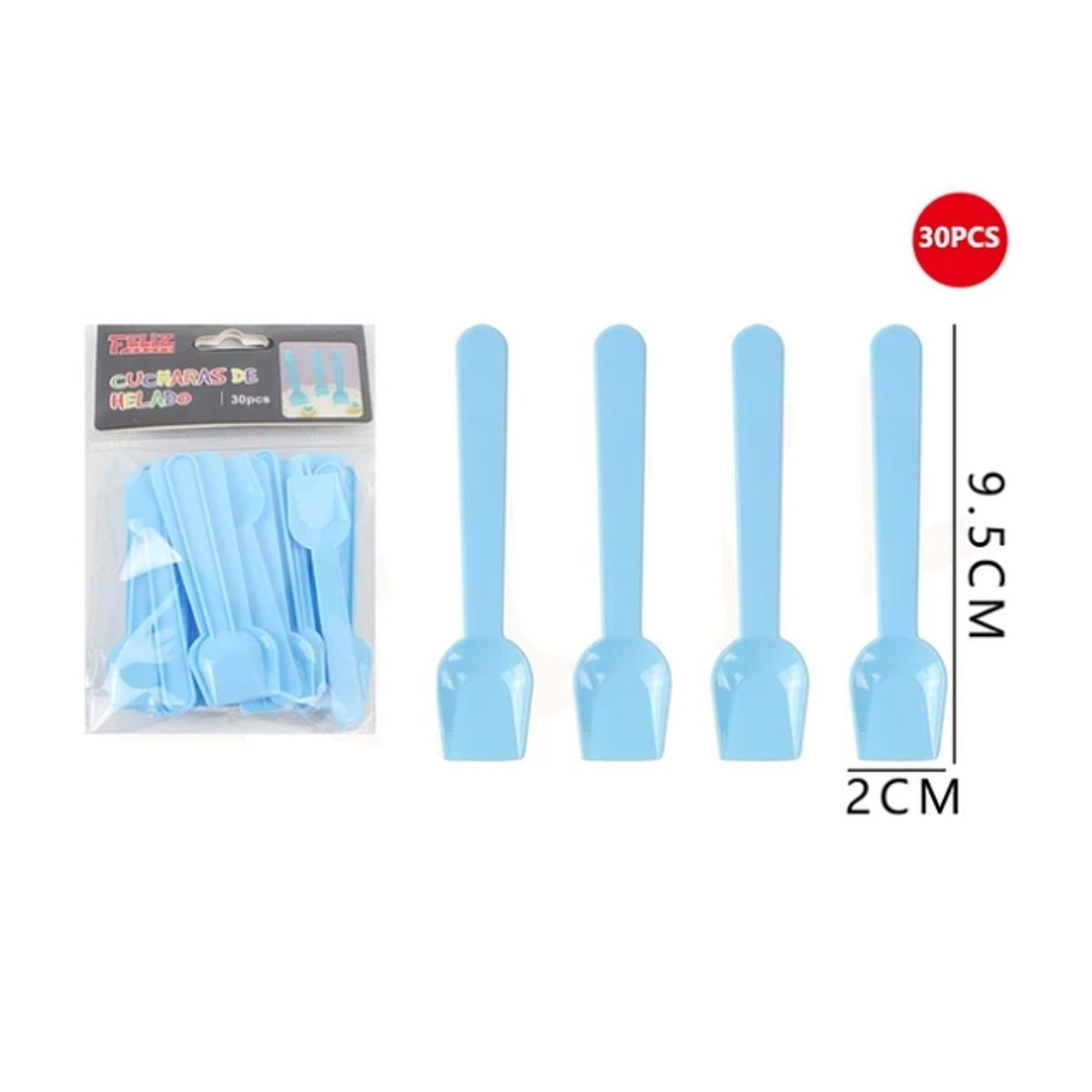 GENERICO - Cucharas De Helado Plásticas Celeste 30Pcs