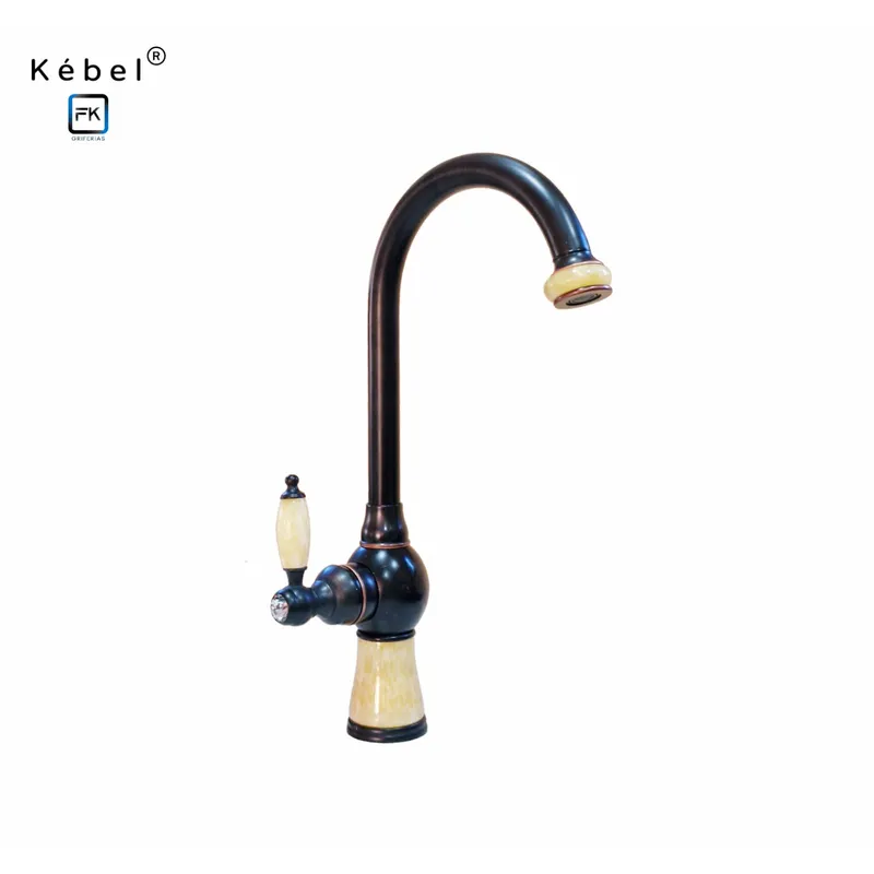 GENERICO - Llave Monomando Cocina Vintage Dark bronze Piedra Jade FK