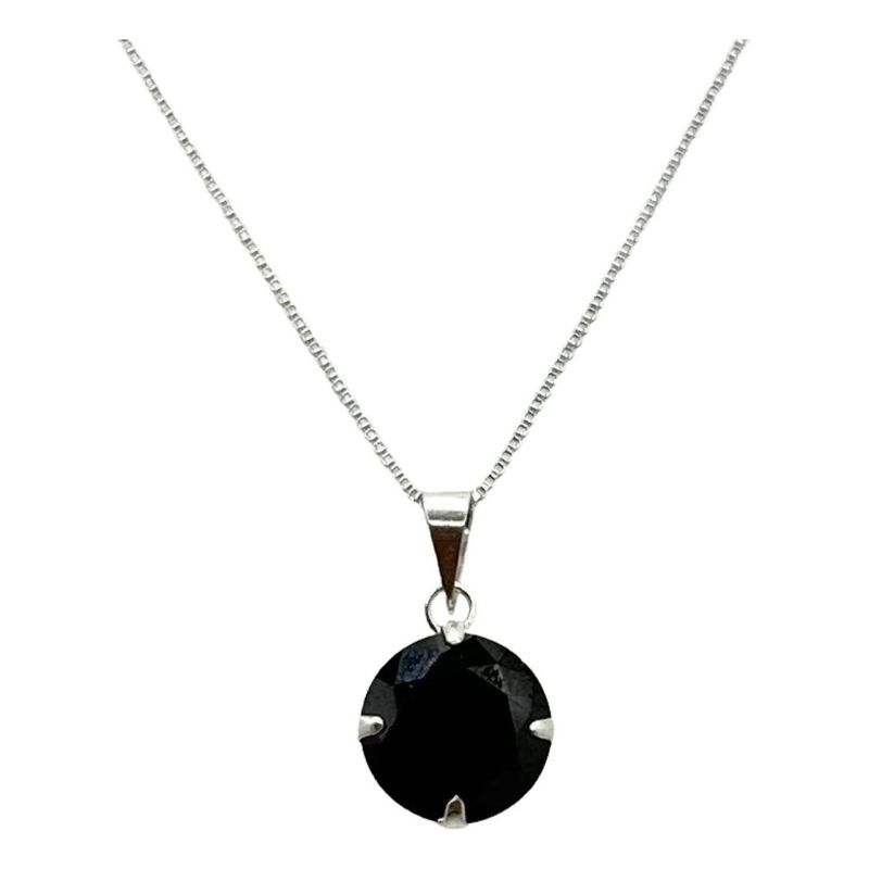GENERICO - Collar Punto Luz Grande Negro Ónix  Plata Ley 925 + Caja