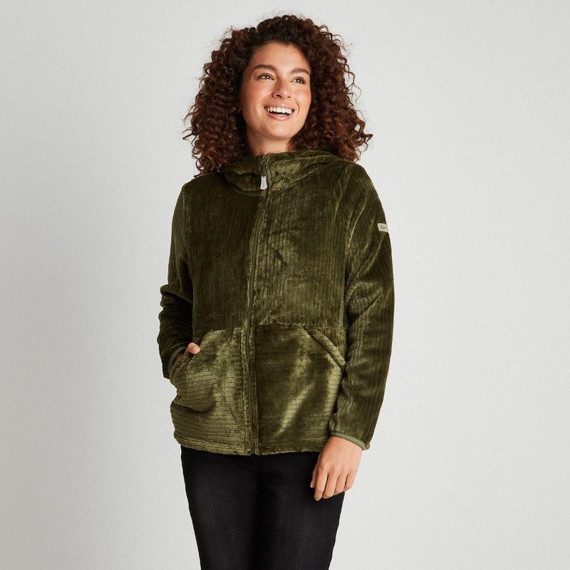 CURVI - Polerón Peludo Texturizado Y Diseño De Rayas Verde Mujer Curvi