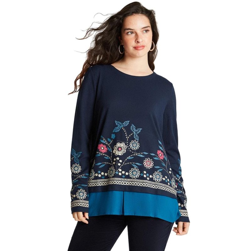 CURVI - Polera Camant Con Blusa Falsa Azul CURVI