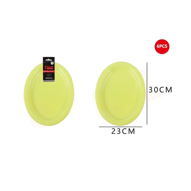 GENERICO - Bandeja Plástica Ovalada Verde 6Pcs 2330Cm