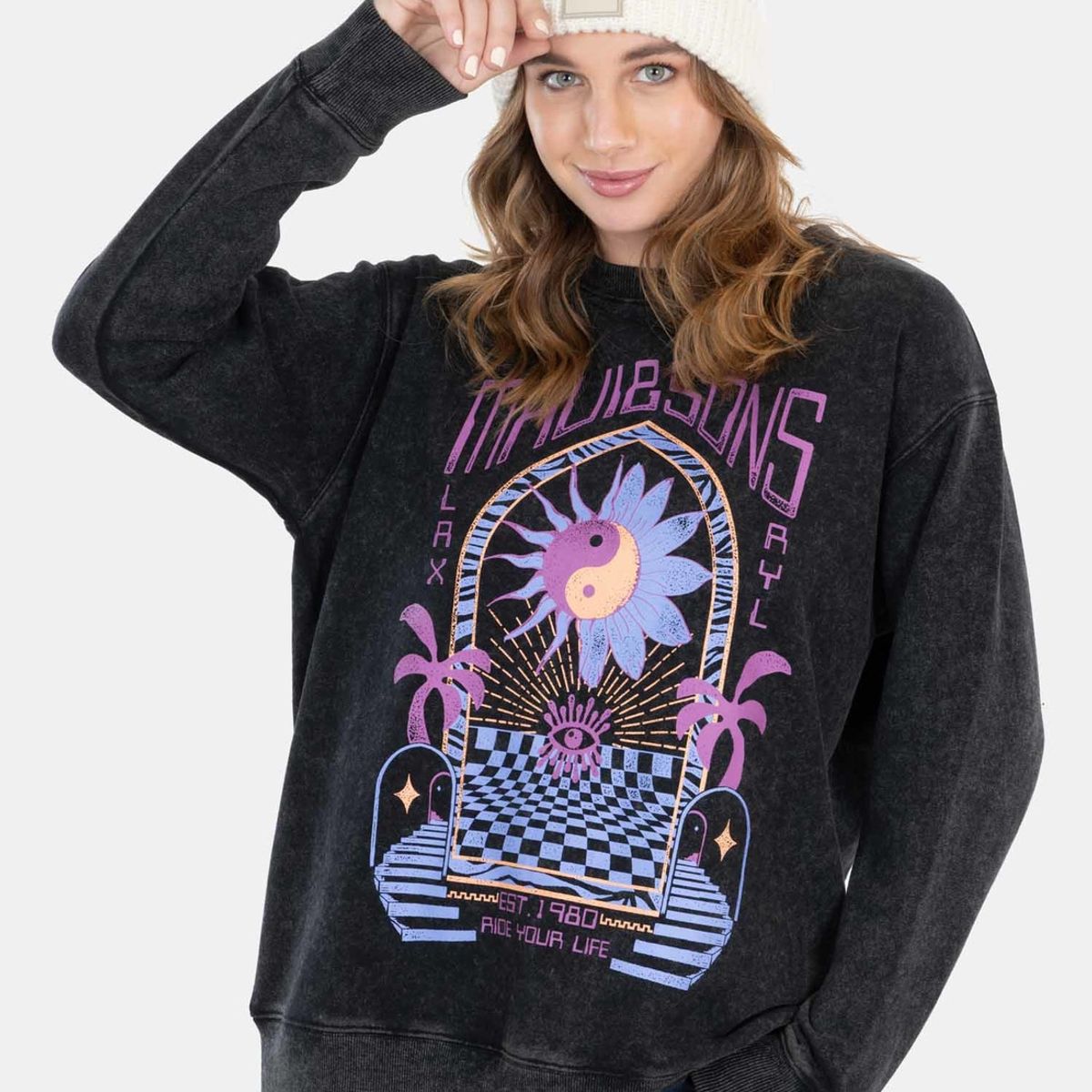 MAUI AND SONS - Poleron Ride Your Life Negro Mujer Maui And Sons