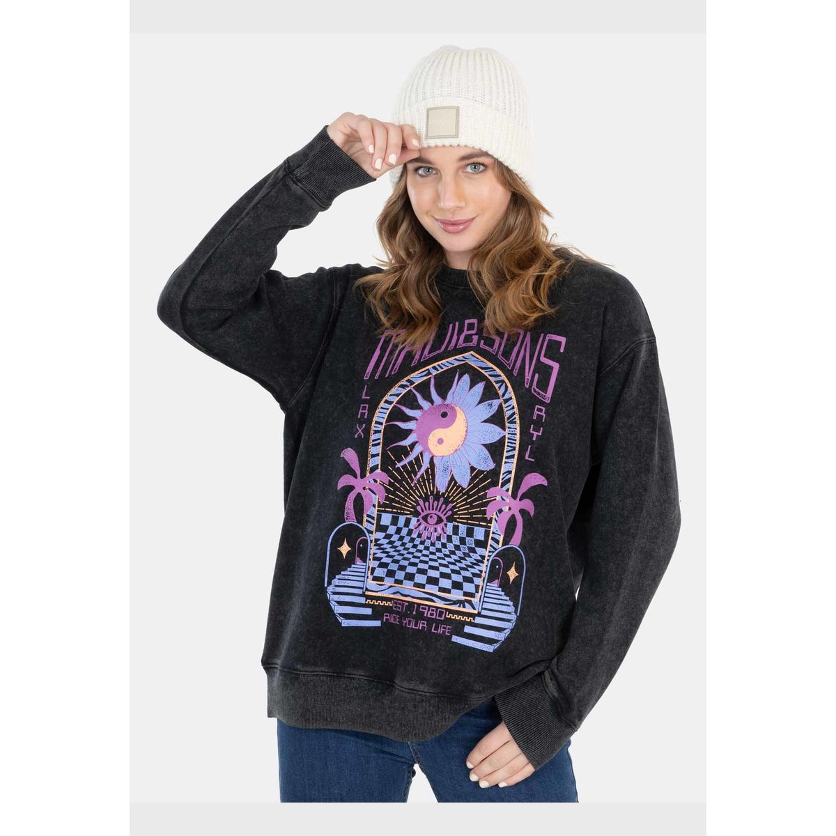 MAUI AND SONS - Poleron Ride Your Life Negro Mujer Maui And Sons