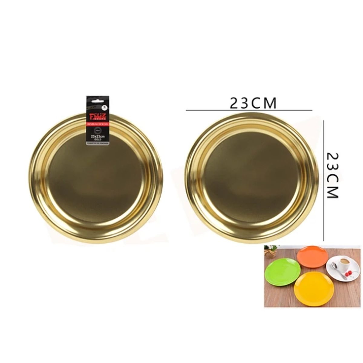 GENERICO - Plato Plastico Dorado 23Cm