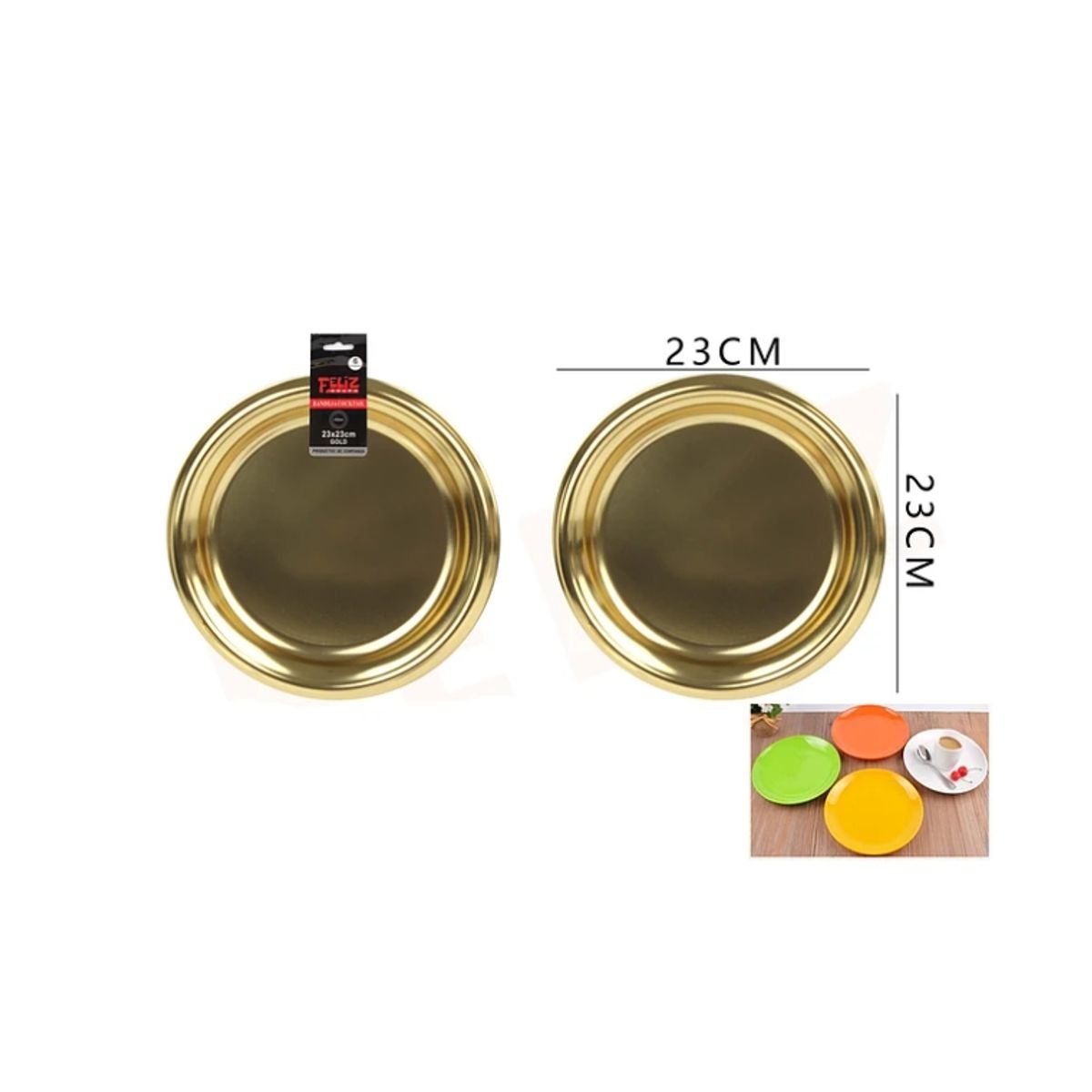 GENERICO - Plato Plastico Dorado 23Cm