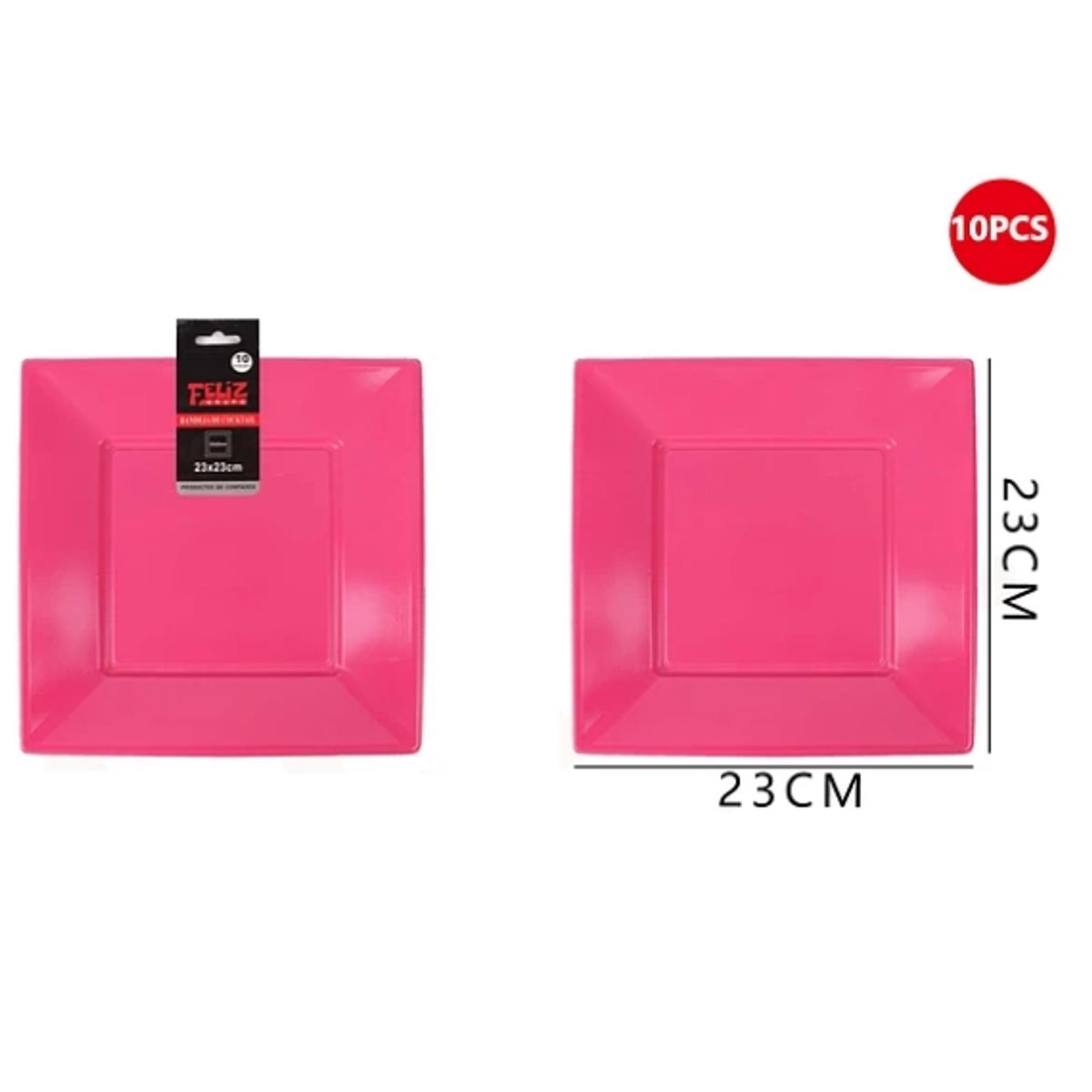 GENERICO - Plato Plástico Cuadrado Fucsia 23Cm