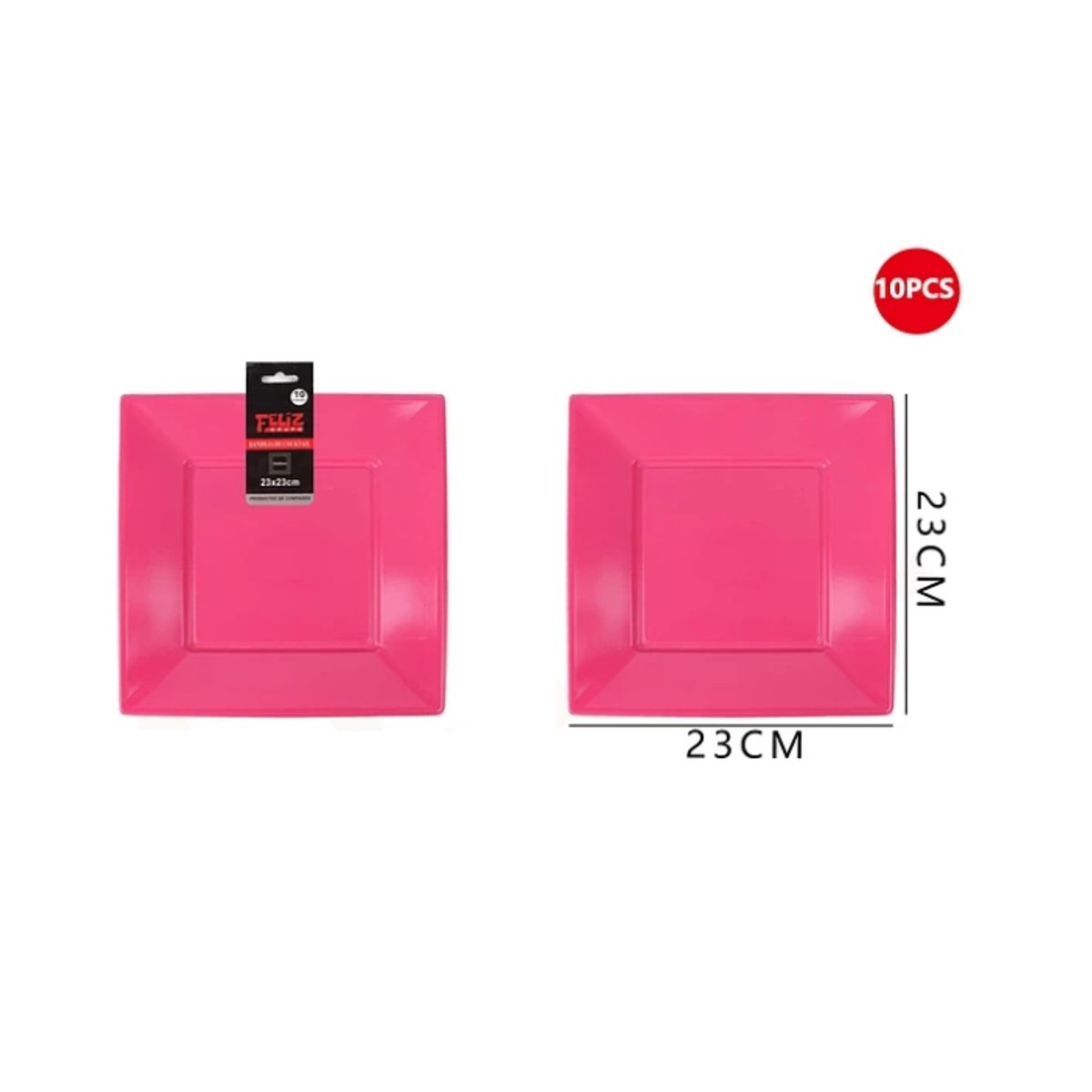 GENERICO - Plato Plástico Cuadrado Fucsia 23Cm