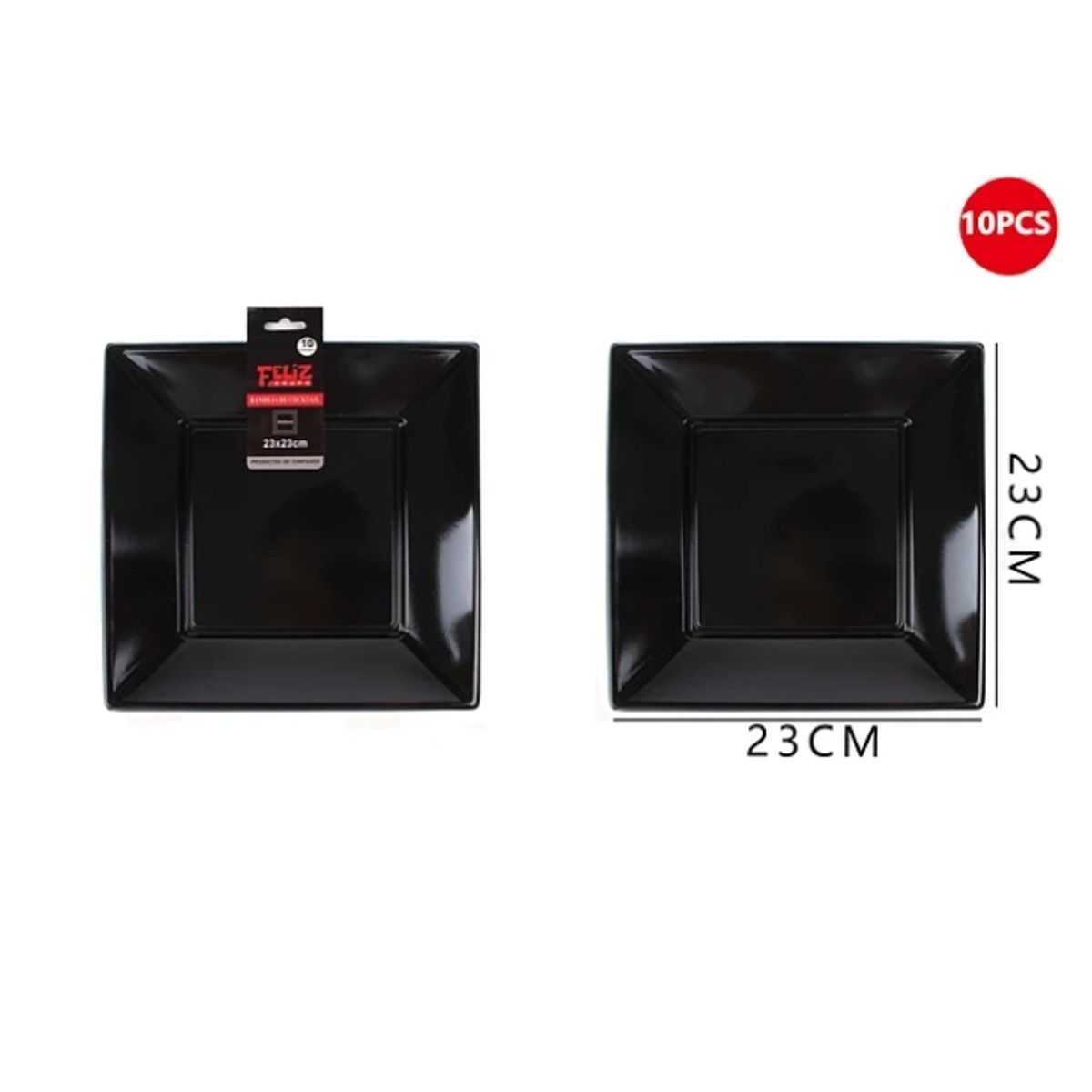 GENERICO - Plato Plástico Cuadrado Negro 23Cm