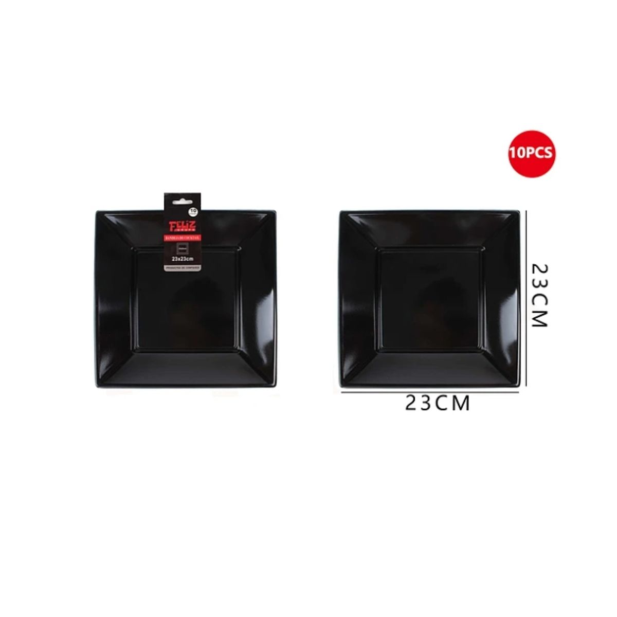 GENERICO - Plato Plástico Cuadrado Negro 23Cm