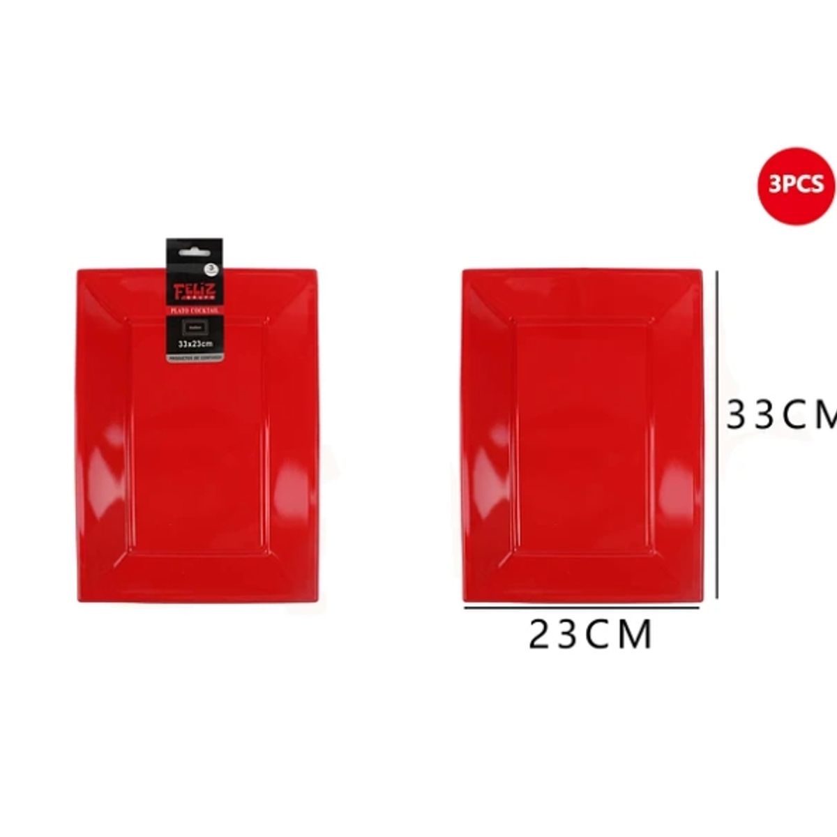 GENERICO - Bandeja Plástica Cuadrada Rojo 3Pcs 2333Cm