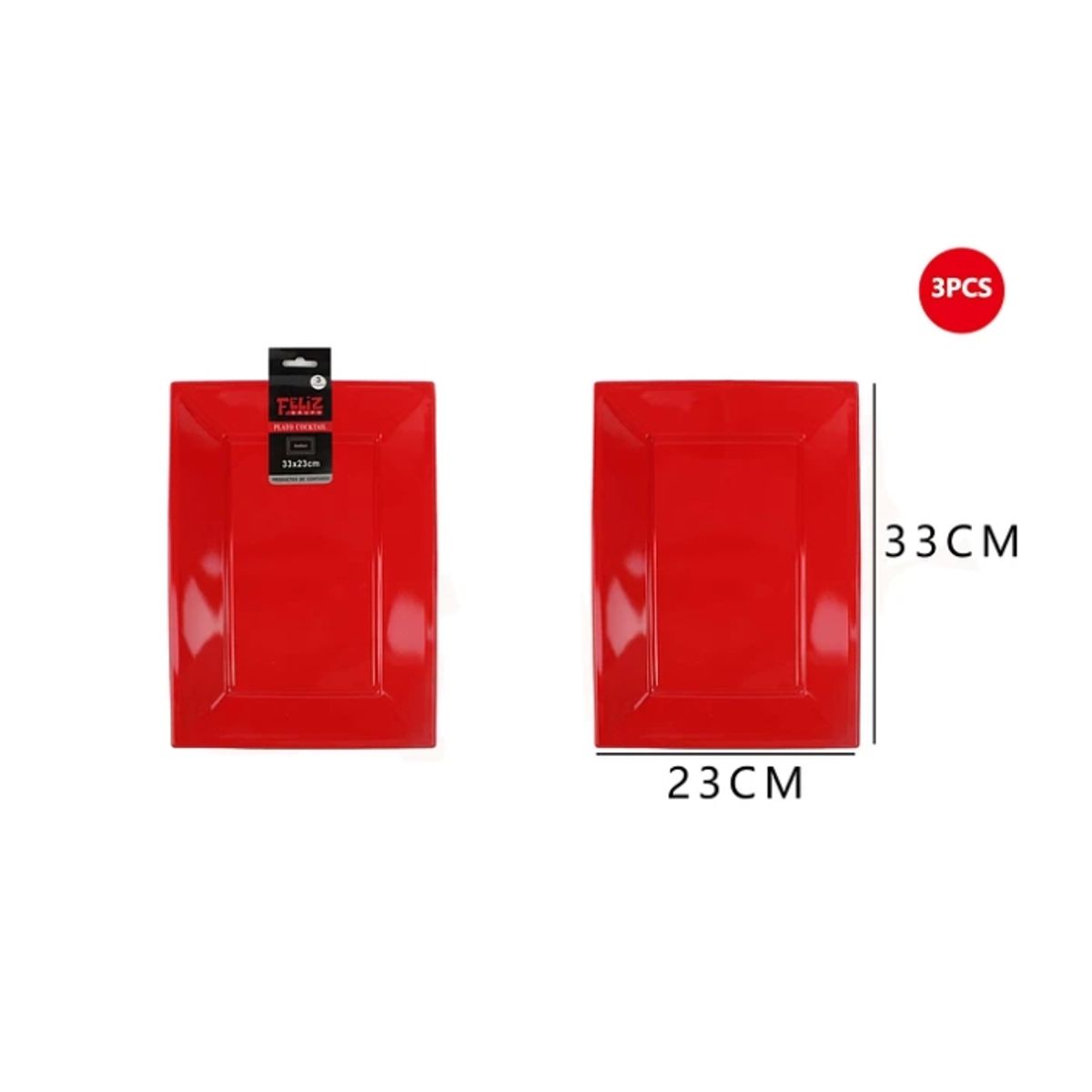 GENERICO - Bandeja Plástica Cuadrada Rojo 3Pcs 2333Cm