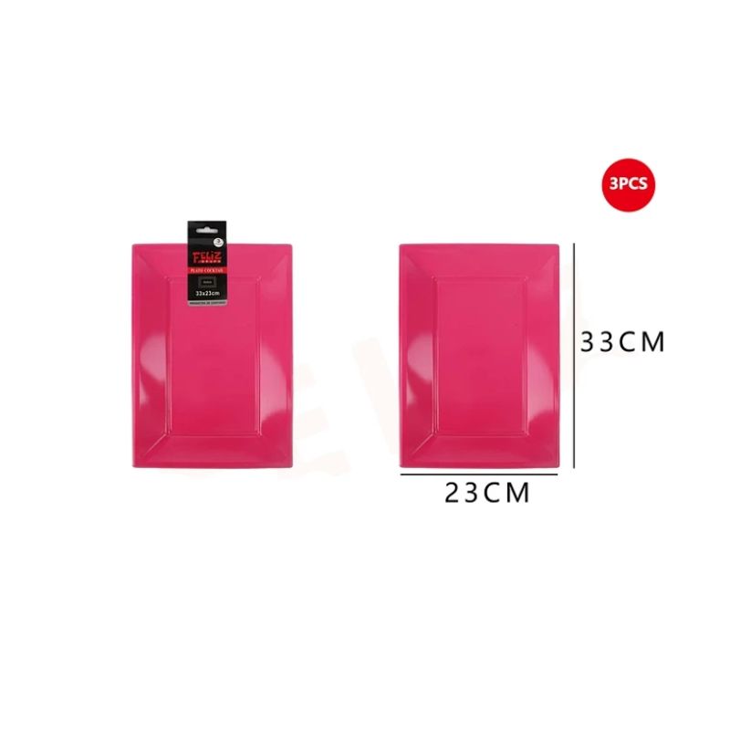 GENERICO - Bandeja Plástica Cuadrada Fuscia 3Pcs 2333Cm