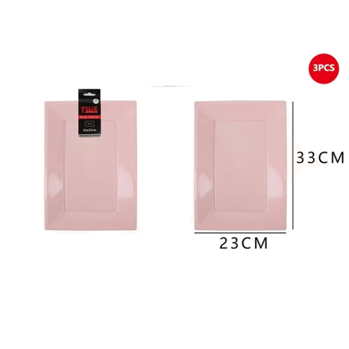 GENERICO - Bandeja Plástica Cuadrada Rosado 3Pcs 2333Cm
