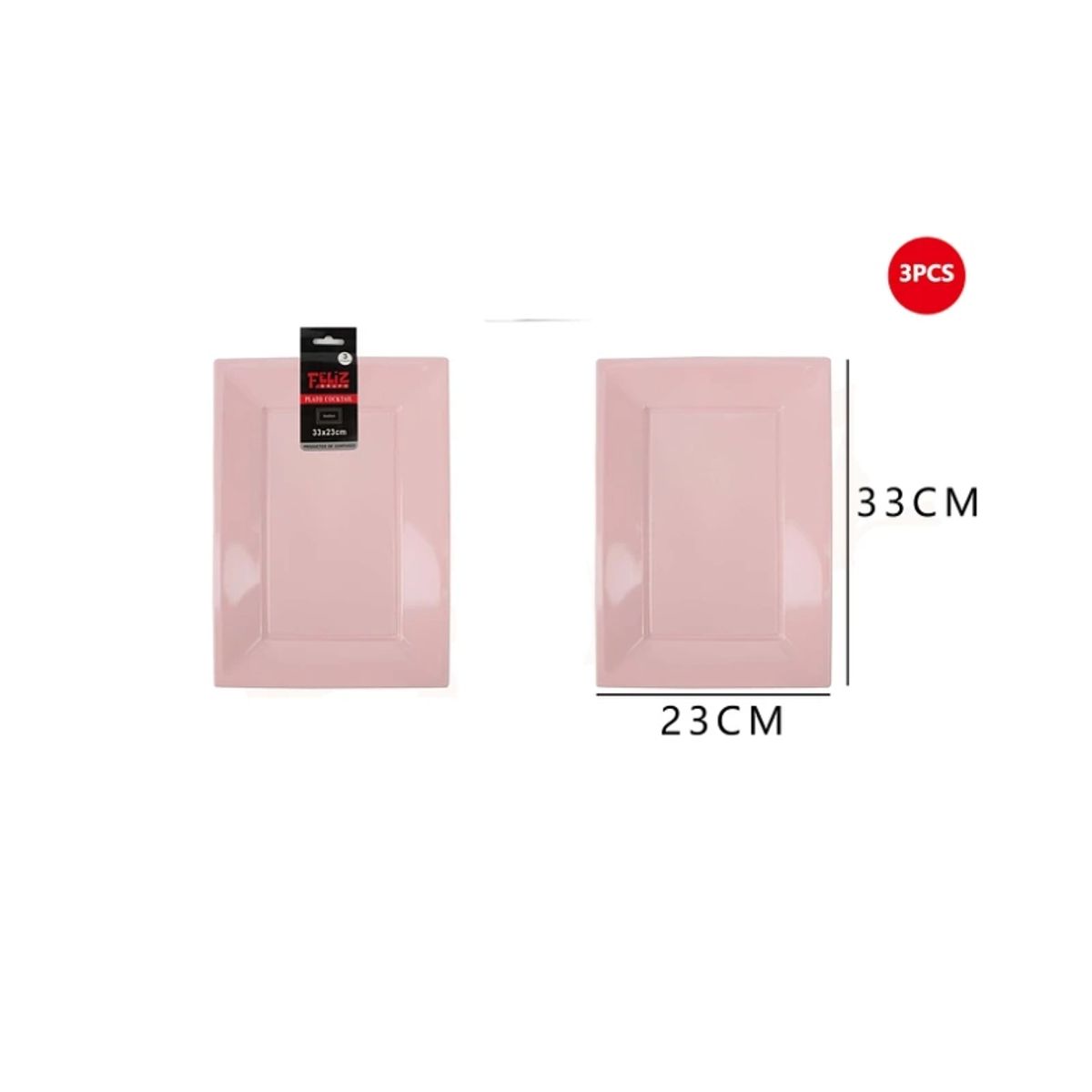 GENERICO - Bandeja Plástica Cuadrada Rosado 3Pcs 2333Cm