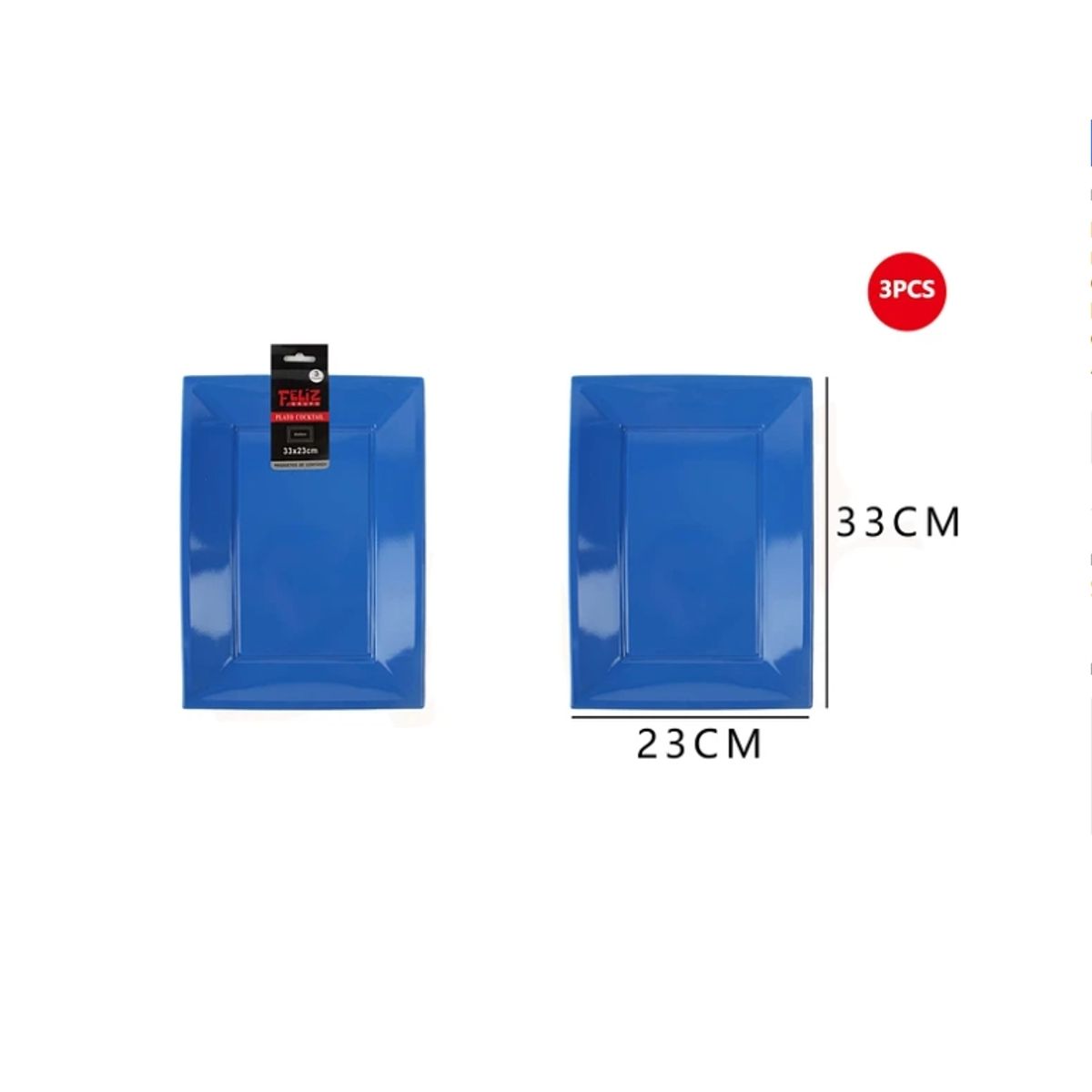 GENERICO - Bandeja Plástica Cuadrada Azul 3Pcs 2333Cm