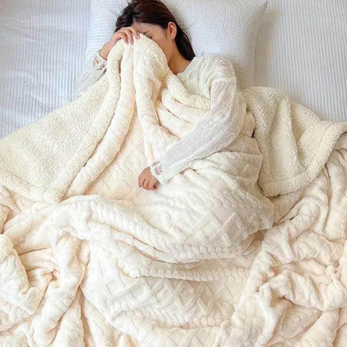 GENERICO - Frazada de Polar - Manta termica con Chiporro 2 plazas Blanco Invierno