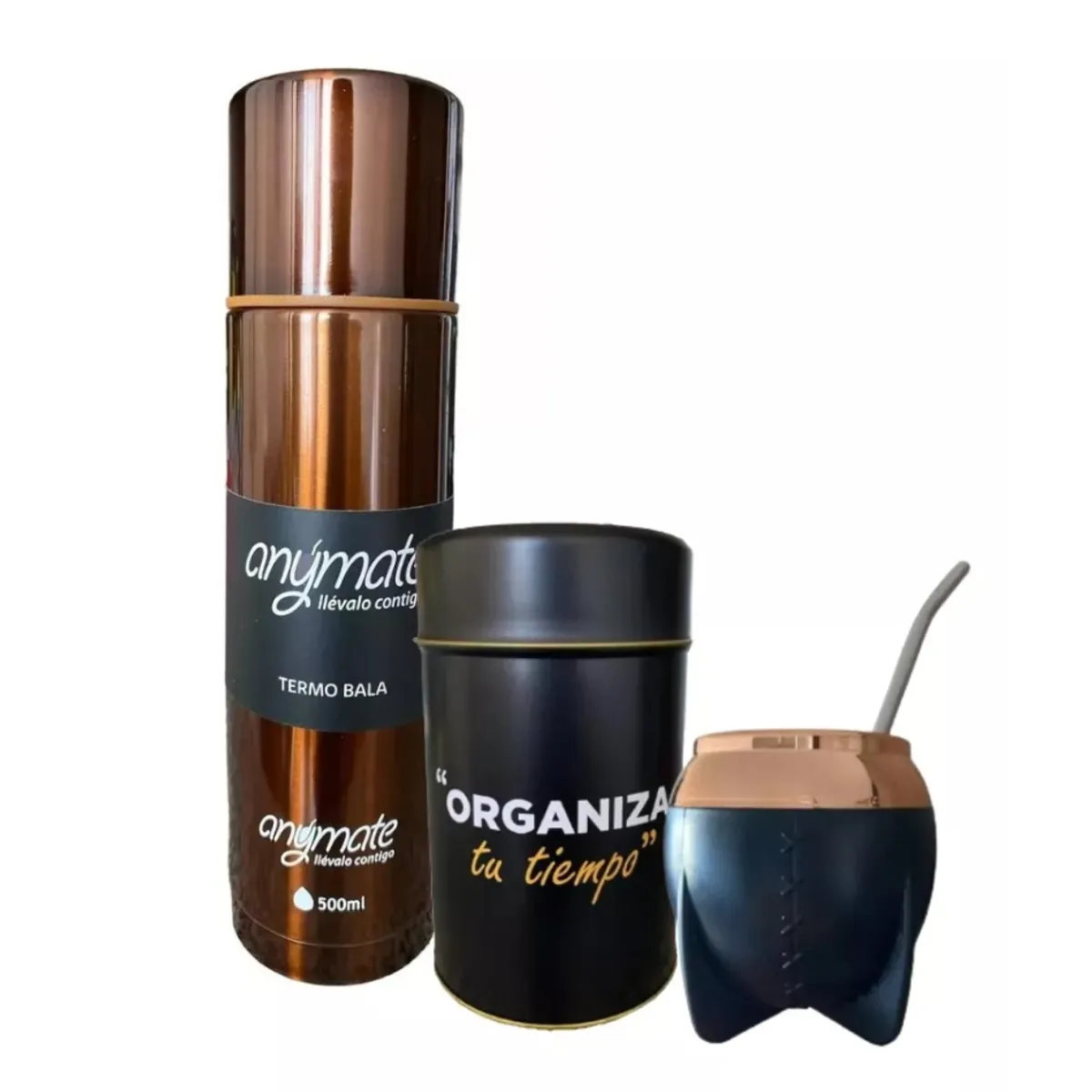 GENERICO - Set Mate + Bombilla + Dispensador Yerba + Termo Bala Anymate