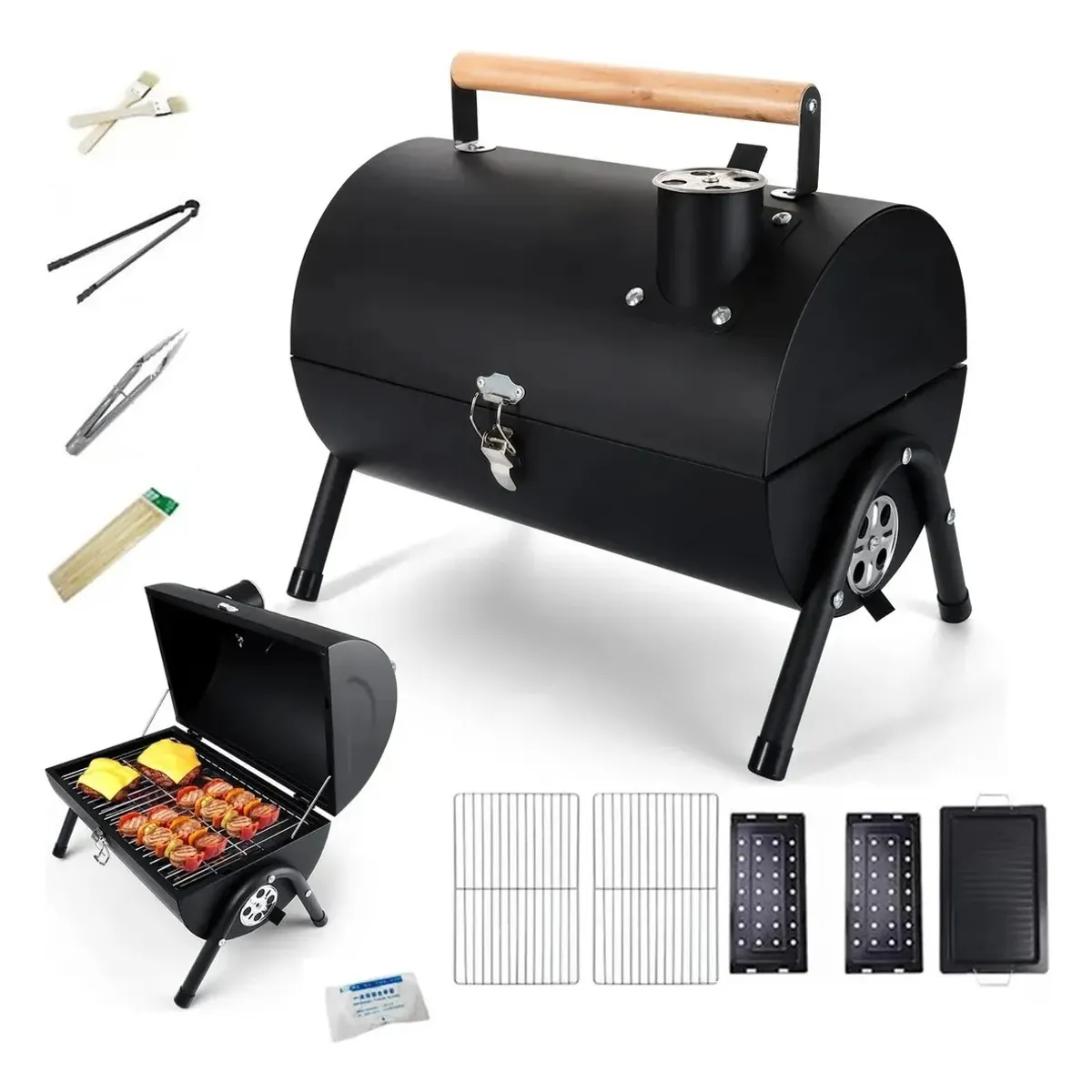 EVERSO - Barbacoa De Carbón Plegable Portátil Para Camping Picnic Color Negro