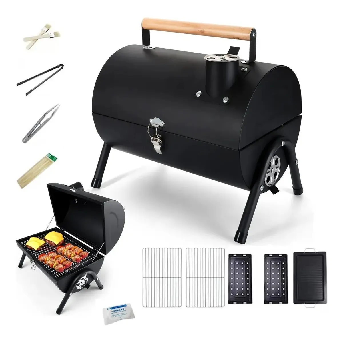 EVERSO - Barbacoa De Carbón Plegable Portátil Para Camping Picnic Color Negro