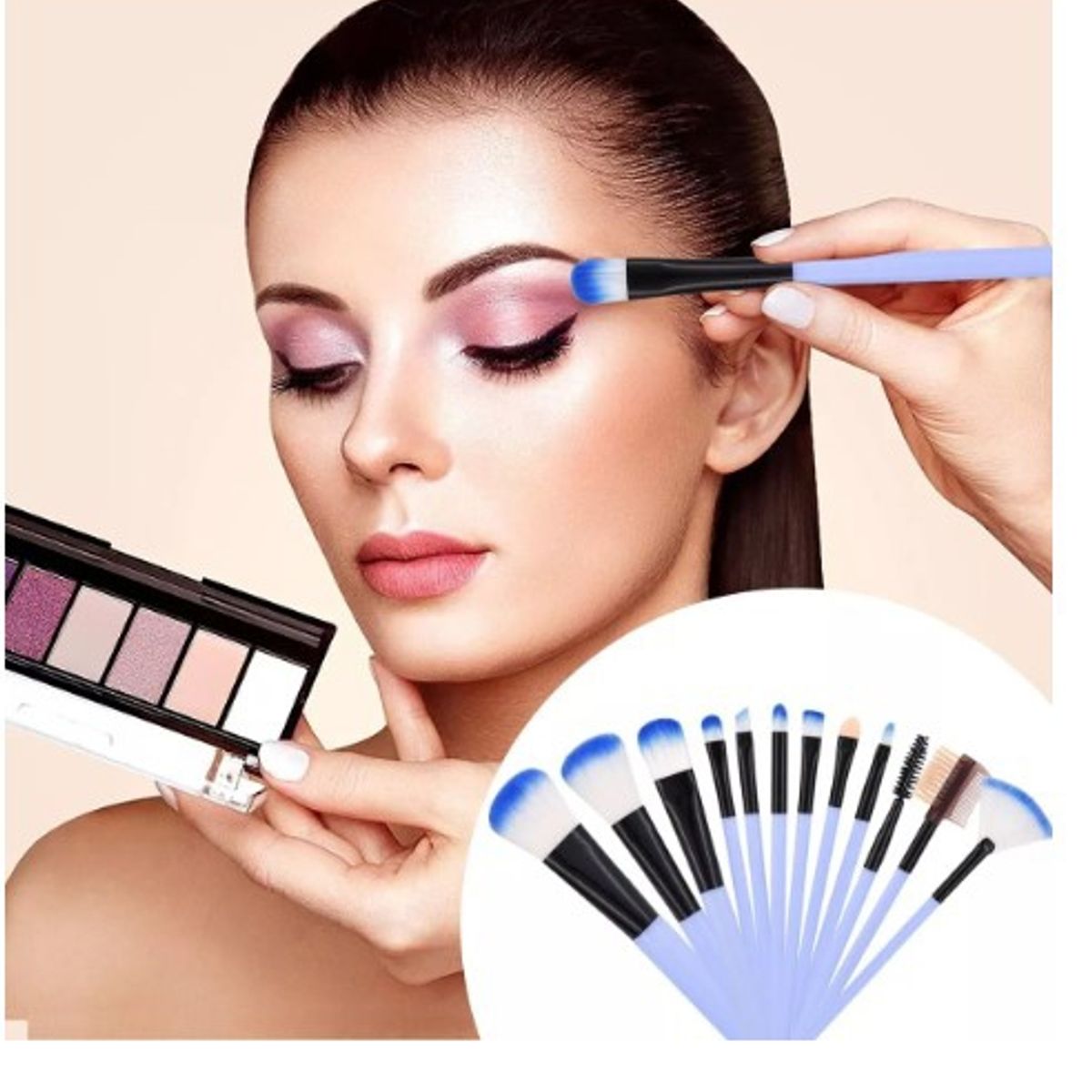 GENERICO - Set 12 Brochas Maquillaje Profesional Cepillos Color Celeste