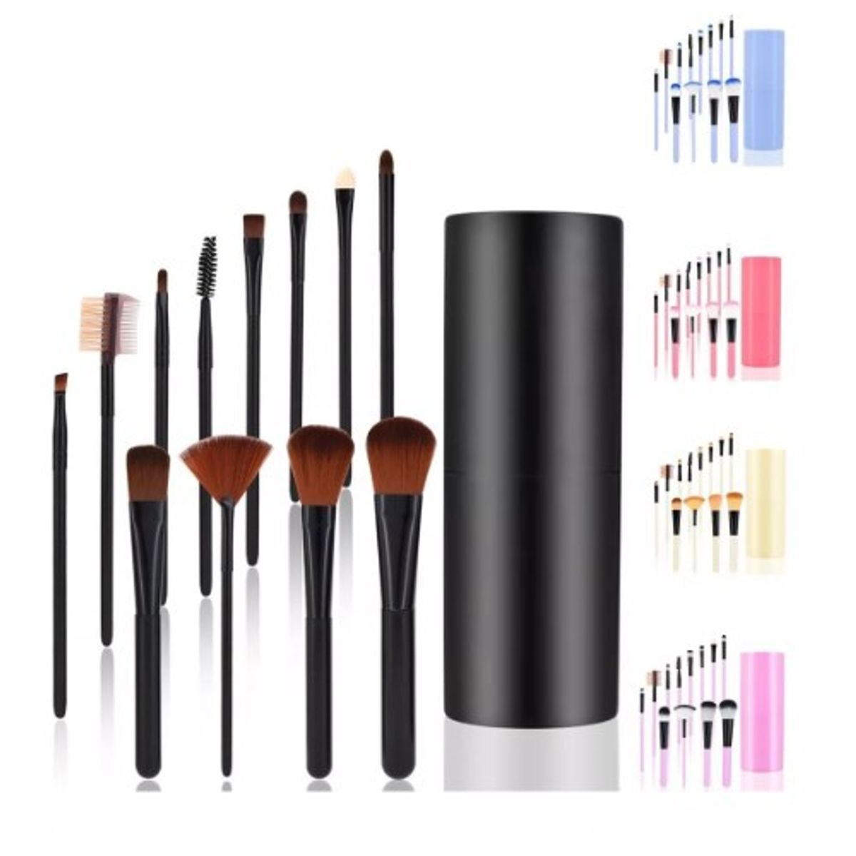 GENERICO - Set 12 Brochas Maquillaje Profesional Cepillos Color Negro