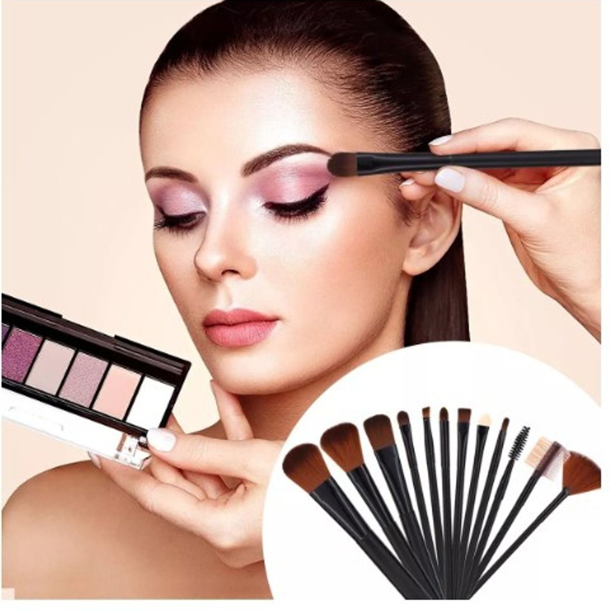 GENERICO - Set 12 Brochas Maquillaje Profesional Cepillos Color Negro
