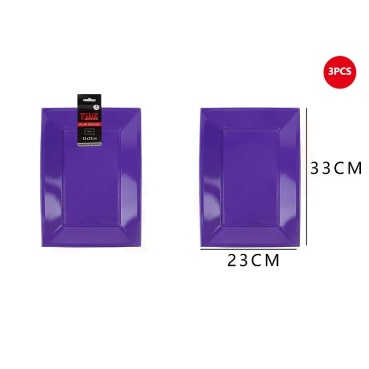 GENERICO - Bandeja Plástica Cuadrada Morado 3Pcs 2333Cm