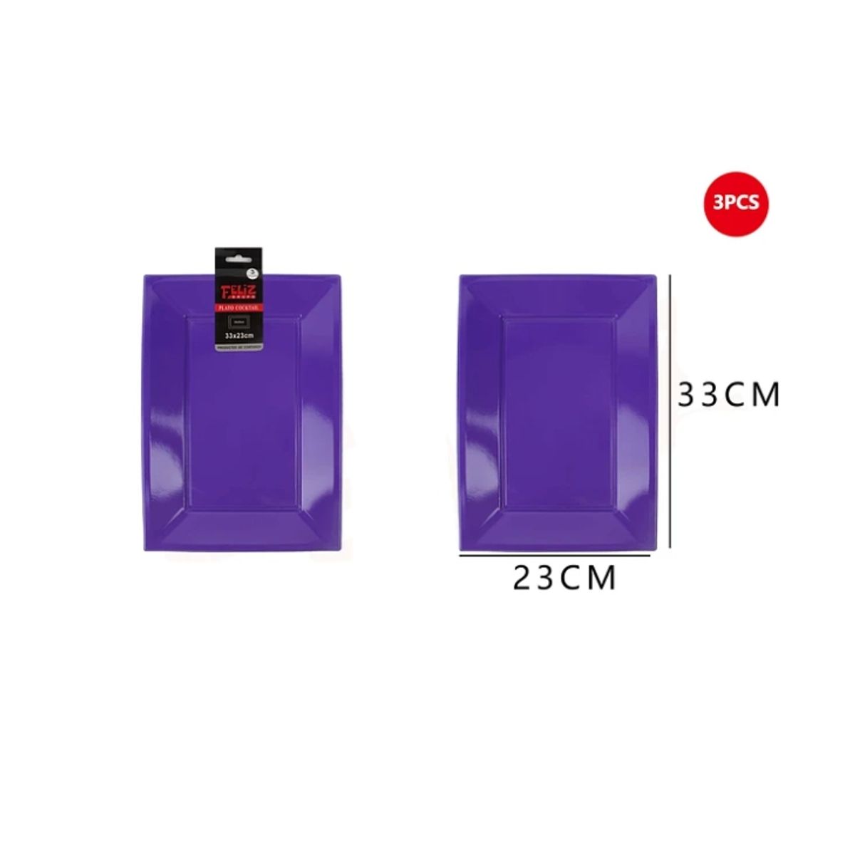 GENERICO - Bandeja Plástica Cuadrada Morado 3Pcs 2333Cm