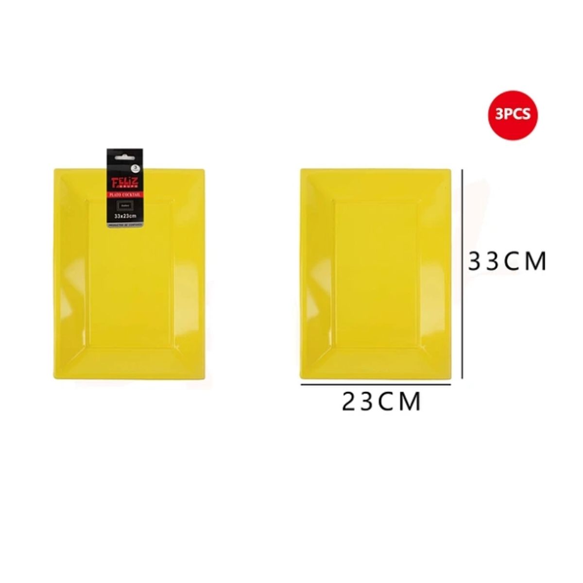GENERICO - Bandeja Plástica Cuadrada Amarillo 3Pcs 2333Cm