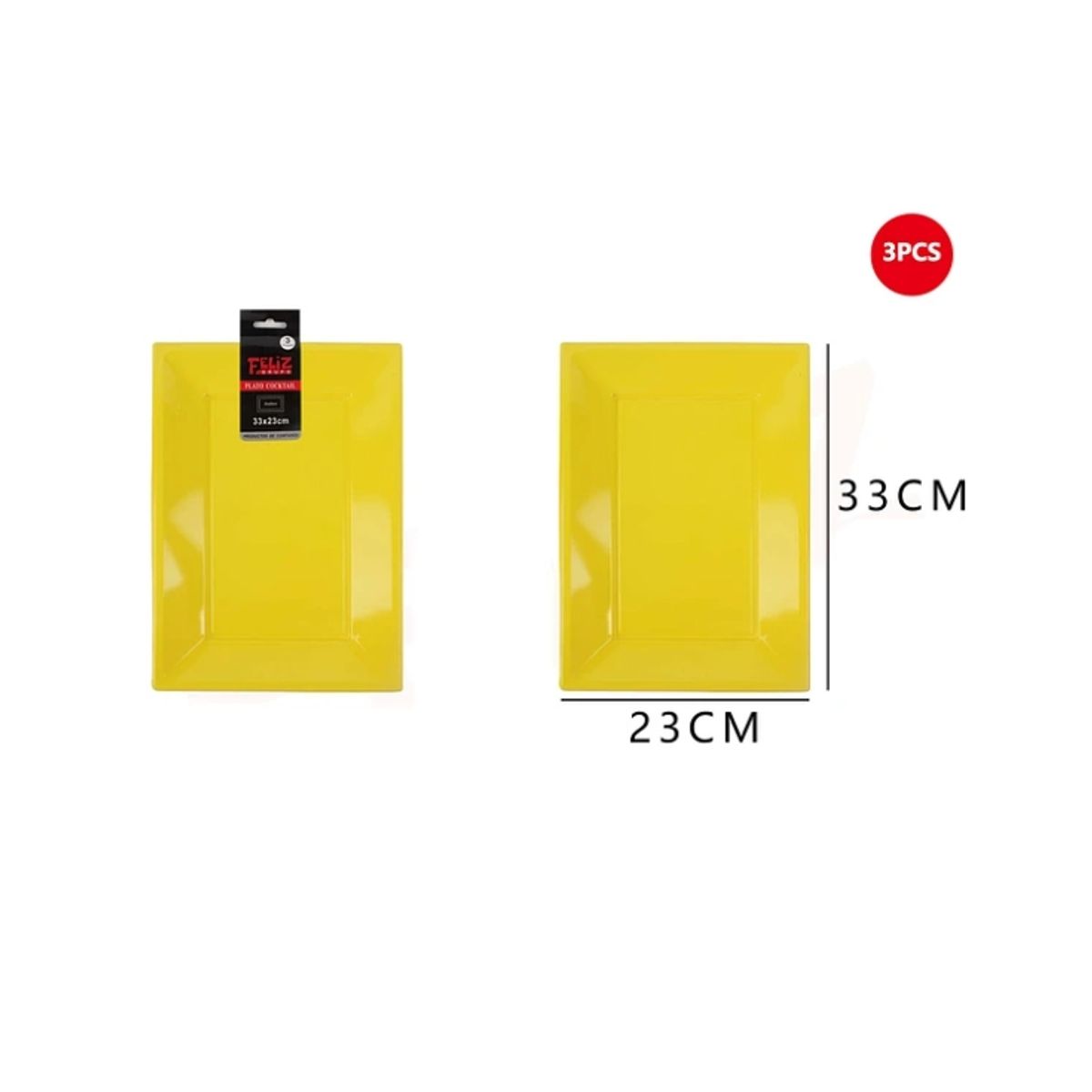 GENERICO - Bandeja Plástica Cuadrada Amarillo 3Pcs 2333Cm