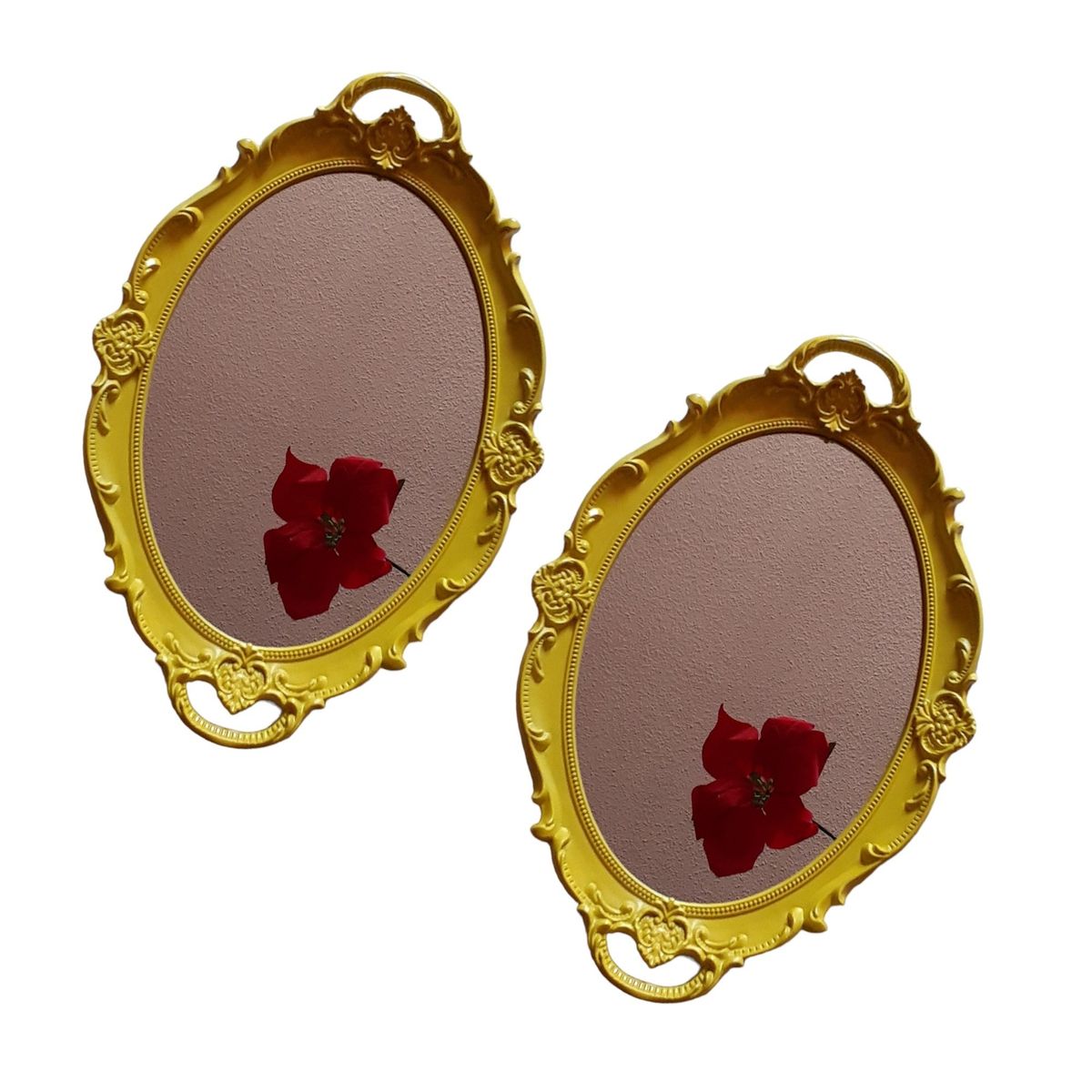 GENERICO - Pack 2 Bandeja Espejo Ovalada Deco Candy Bar - Amarillo