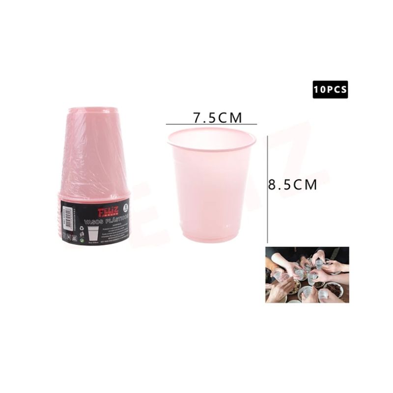 GENERICO - Vaso Plástico Rosado 250 Ml 10Pcs