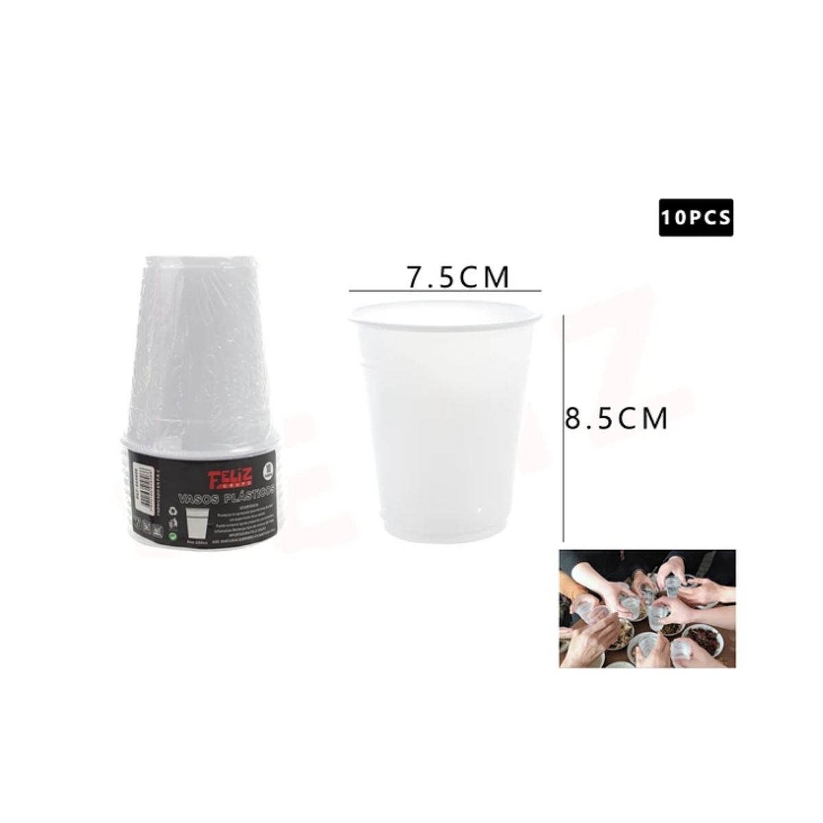 GENERICO - Vaso Plástico Blanco 250 Ml 10Pcs