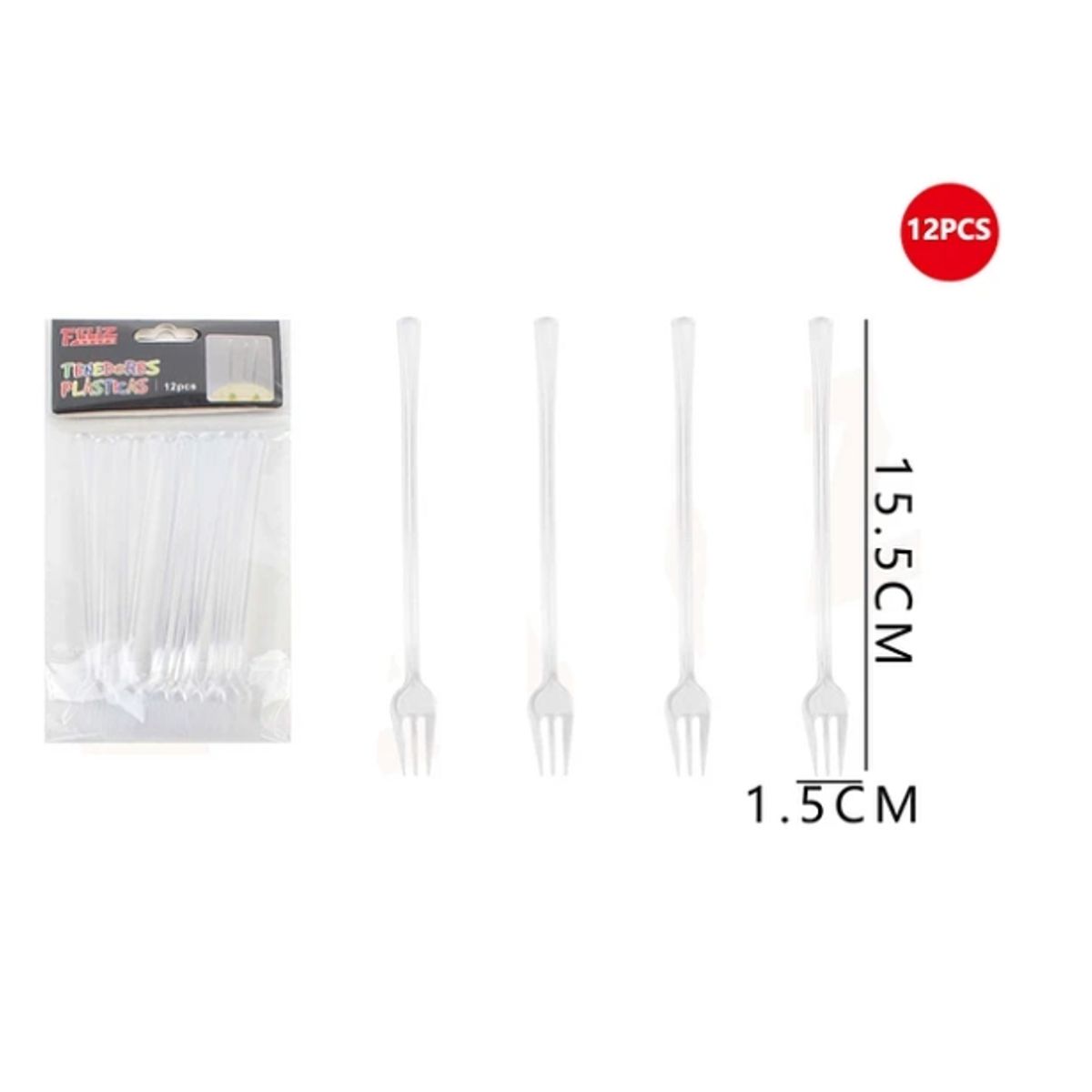 GENERICO - Tenedores Plásticos Transparentes 15,5Cm 12 Pcs