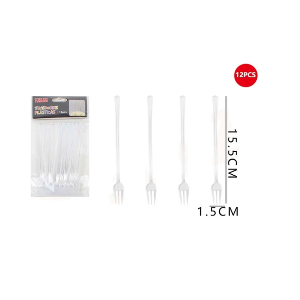 GENERICO - Tenedores Plásticos Transparentes 15,5Cm 12 Pcs