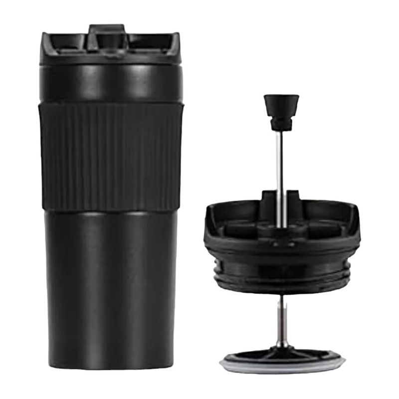 GENERICO - Vaso Térmico Portátil Con Prensa Francesa 350ml Negro