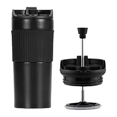 GENERICO - Vaso Térmico Portátil Con Prensa Francesa 350ml Negro